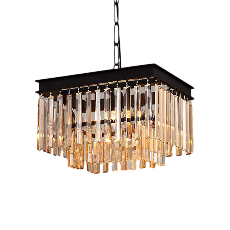 Modern Black Cubic Crystal Pendant Light - Rectangular-Cut Hanging Fixture