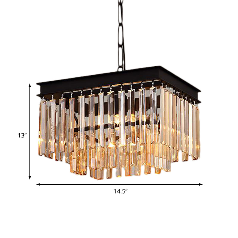 Modern Black Crystal Pendant Light with Rectangular-Cut, 1-Light Fixture