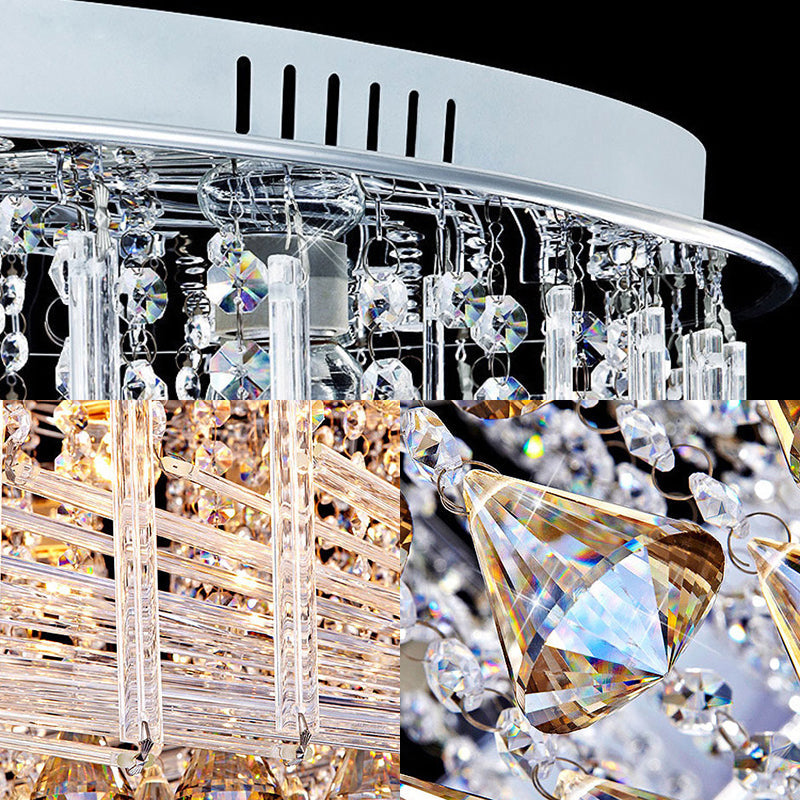 Contemporary Crystal Led Drum Ceiling Lamp With Chrome Flush Mount - 23.5/31.5 Wide
