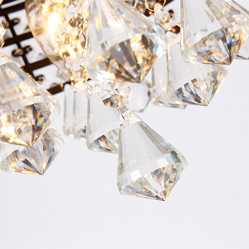 Modern Silver Drum Flush Mount Light with Crystal Accents - 4-Light Bedroom Ceiling Fixture