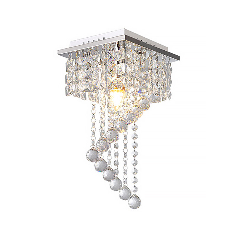 Modern Crystal Chrome Flush Mount Spiral Ceiling Light for Balcony - 8"/15" Wide