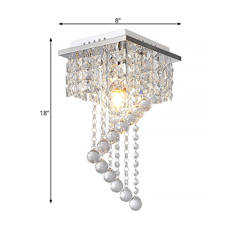 Modern Crystal Chrome Flush Mount Spiral Ceiling Light for Balcony - 8"/15" Wide