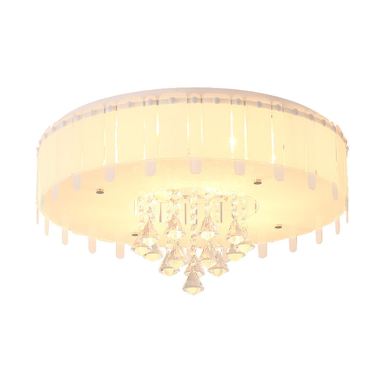 LED Flush Mount Ceiling Light with Crystal Drop and White Glass Shade - Simple Style, 19.5"/23.5" Wide