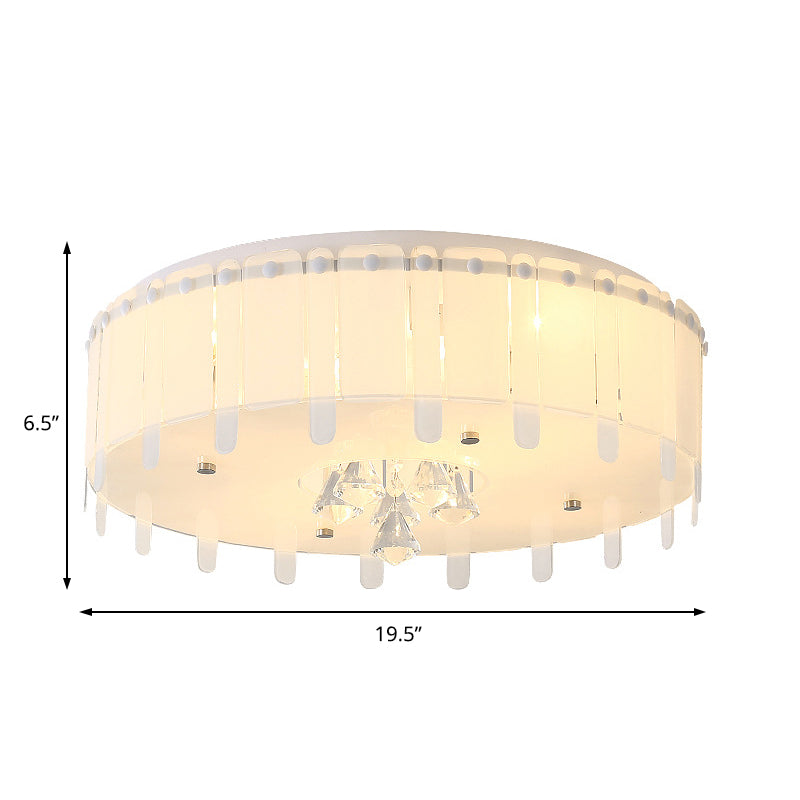LED Flush Mount Ceiling Light with Crystal Drop and White Glass Shade - Simple Style, 19.5"/23.5" Wide