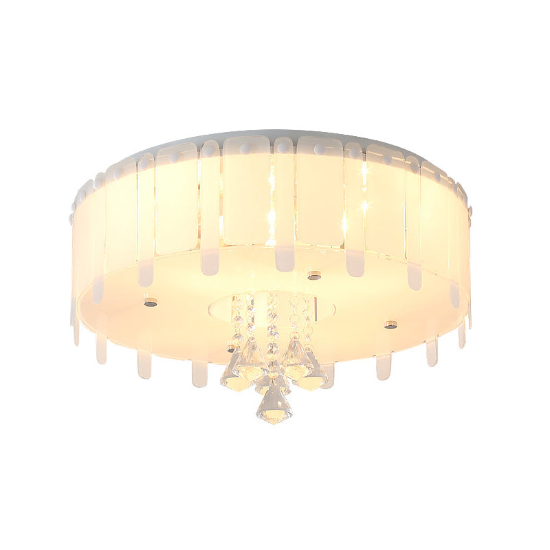 LED Flush Mount Ceiling Light with Crystal Drop and White Glass Shade - Simple Style, 19.5"/23.5" Wide