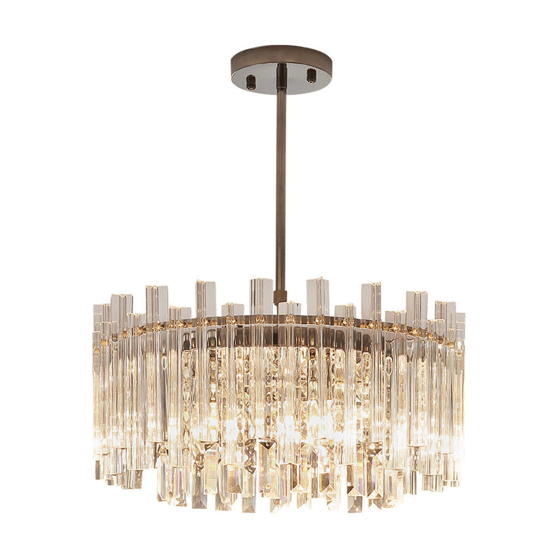 Contemporary Crystal Block Chandelier Light Fixture - Chrome Finish 5-Light Dining Room Hanging Lamp