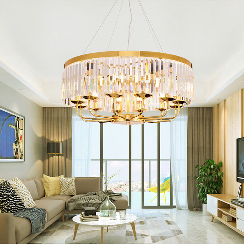 Modern Gold Round Chandelier with Rectangular-Cut Crystal Ceiling Light - 6/8/12 Lights, 18"/31.5" Wide