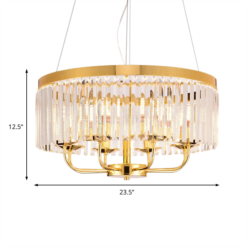 Modern Gold Round Chandelier with Rectangular-Cut Crystal Ceiling Light - 6/8/12 Lights, 18"/31.5" Wide