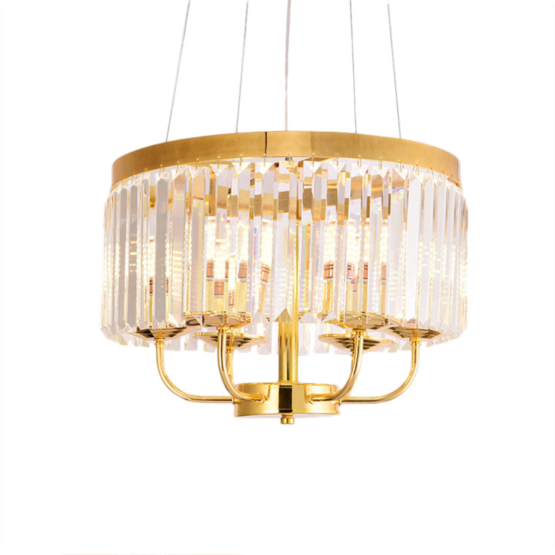 Modern Gold Round Chandelier with Rectangular-Cut Crystal Ceiling Light - 6/8/12 Lights, 18"/31.5" Wide