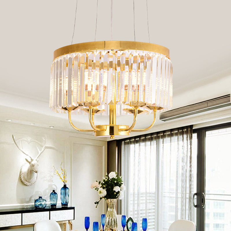 Modern Gold Round Chandelier with Rectangular-Cut Crystal Ceiling Light - 6/8/12 Lights, 18"/31.5" Wide