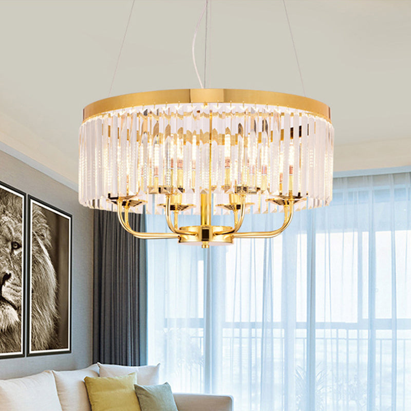 Modern Gold Round Chandelier with Rectangular-Cut Crystal Ceiling Light - 6/8/12 Lights, 18"/31.5" Wide
