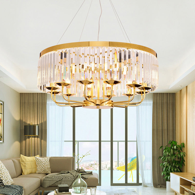Modern Gold Round Chandelier with Rectangular-Cut Crystal Ceiling Light - 6/8/12 Lights, 18"/31.5" Wide