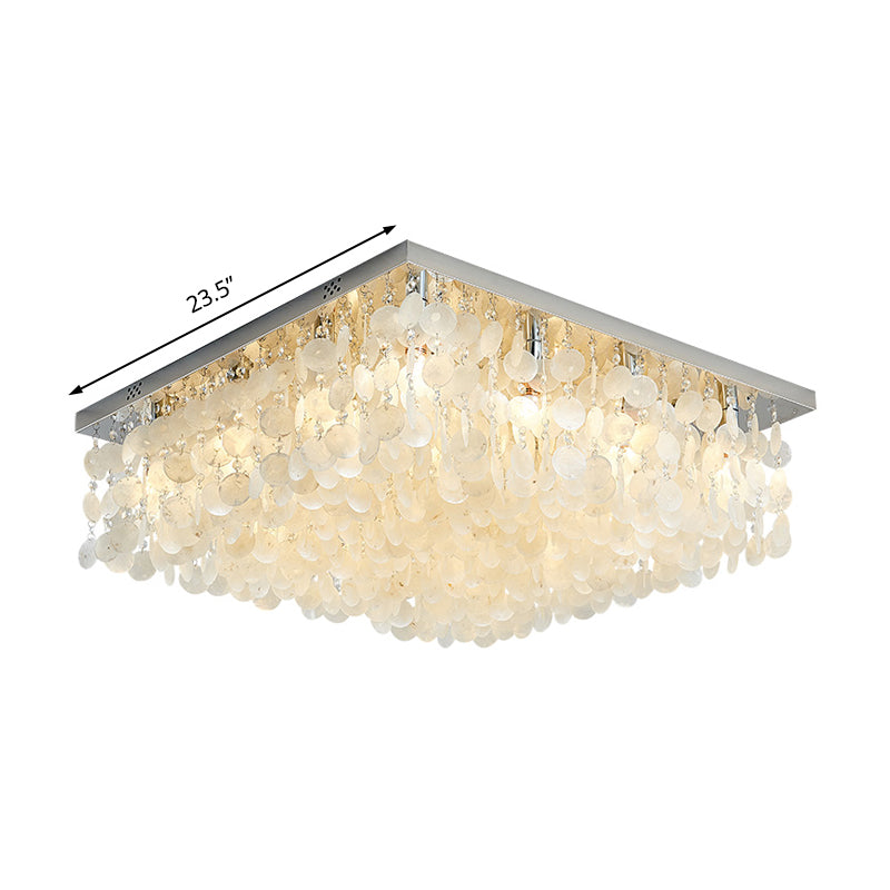 Modern Crystal LED Chrome Ceiling Light for Bedroom - Square Flush Mount - 16"/19.5"/23.5" Wide