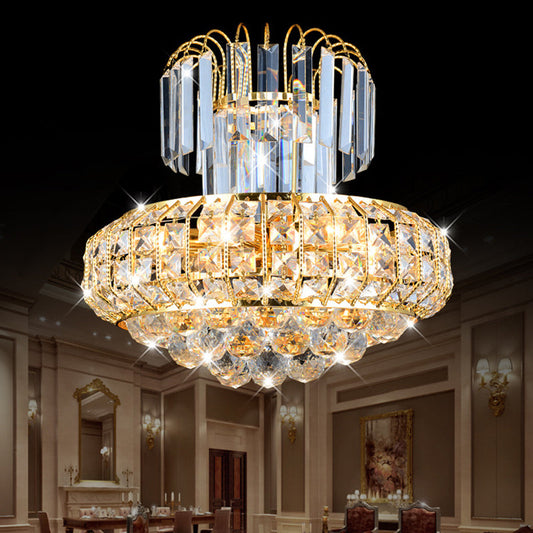 Modern Mushroom Chandelier with Faceted Crystals - 6 Lights, Gold Finish, Perfect for Lobby Bar
