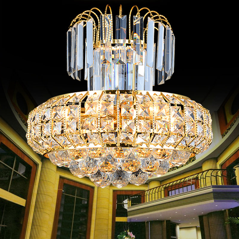 Modern Mushroom Chandelier with Faceted Crystals - 6 Lights, Gold Finish, Perfect for Lobby Bar