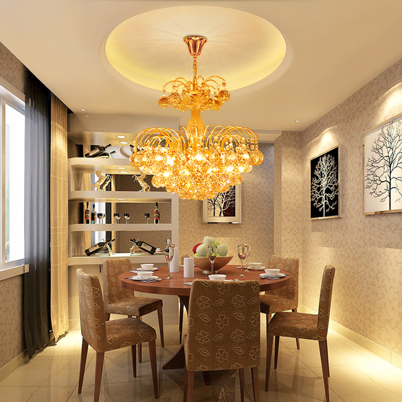 Contemporary 8-Light Chrome/Gold Cascade Chandelier with Crystal Ball Shade, 16"/19.5" Wide