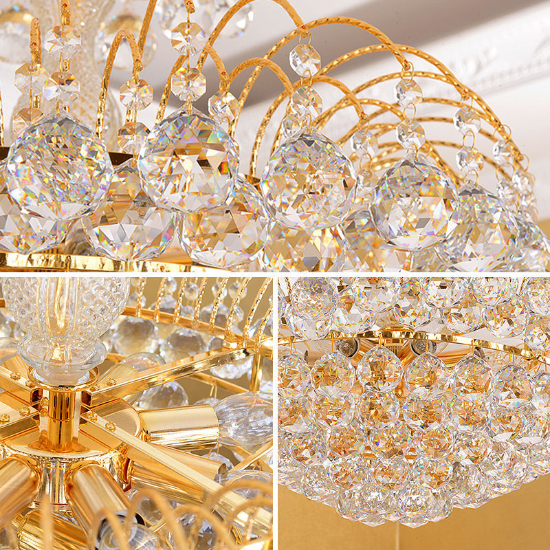 Contemporary 8-Light Chrome/Gold Cascade Chandelier with Crystal Ball Shade, 16"/19.5" Wide