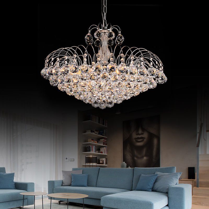 Contemporary 8-Light Chrome/Gold Cascade Chandelier with Crystal Ball Shade, 16"/19.5" Wide