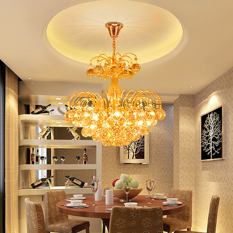 Contemporary 8-Light Chrome/Gold Cascade Chandelier with Crystal Ball Shade, 16"/19.5" Wide