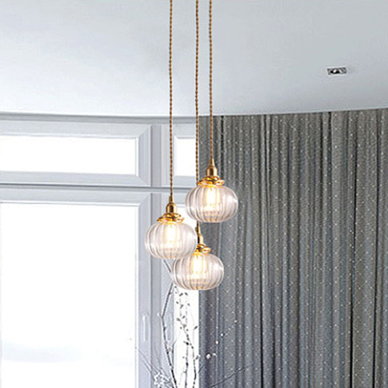 Vintage Geometrical Blown Glass Pendant Hanging Lamp In Gold - 1-Light For Restaurants / Globe