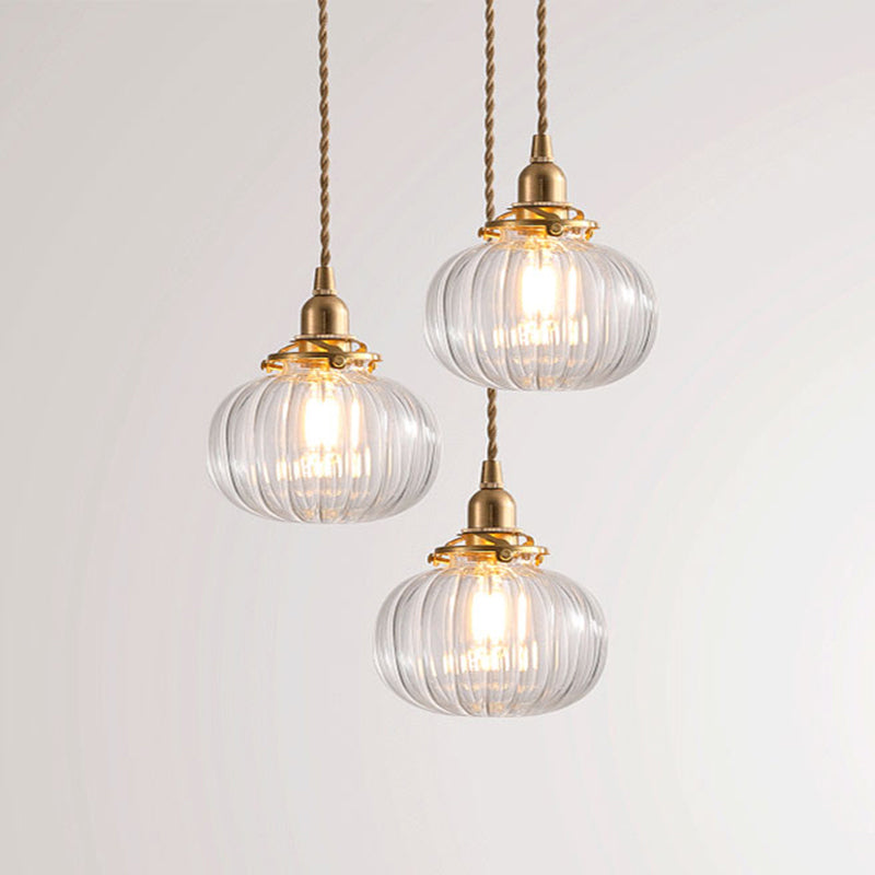 Lampe suspendue géométrique vintage en verre soufflé doré - Éclairage élégant pour restaurants