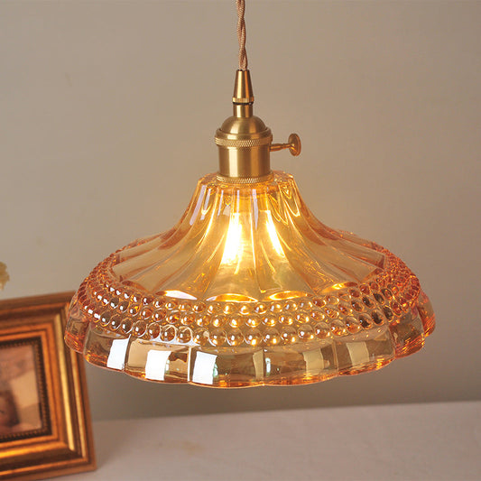 Lampe suspendue élégante avec couvercle en verre ambré - Style simple avec 1 ampoule pour restaurants