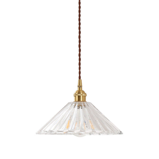 Luminaire suspendu en forme de cône en verre côtelé transparent Simplicity pour restaurants - Lampe suspendue à 1 ampoule