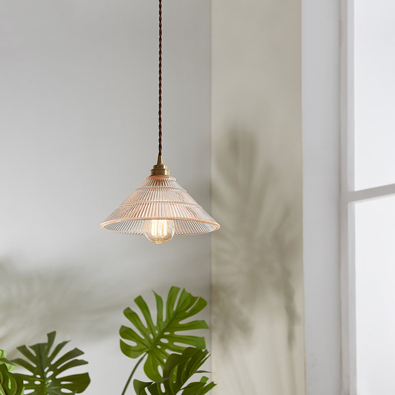 Vintage Clear Glass Cone Pendant Lamp - Single-Bulb Hanging Light for Dining Room