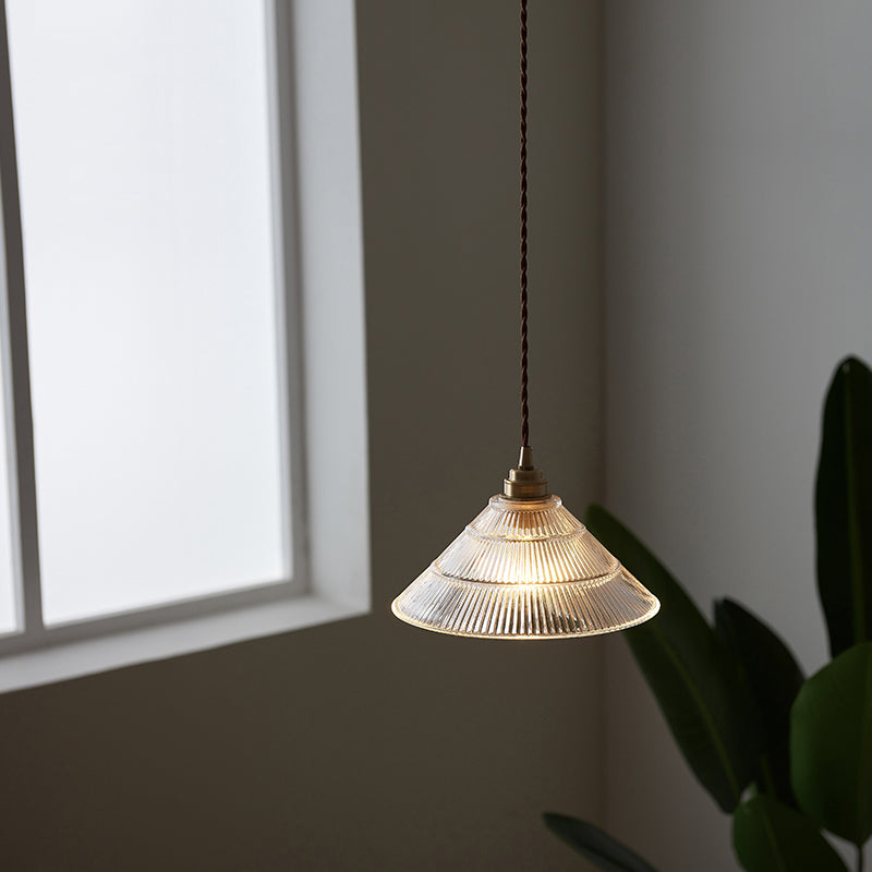 Vintage Clear Glass Cone Pendant Lamp - Single-Bulb Hanging Light for Dining Room