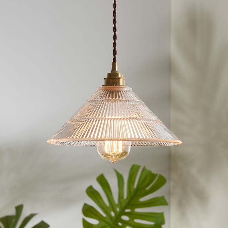 Vintage Clear Glass Cone Pendant Lamp - Single-Bulb Hanging Light for Dining Room