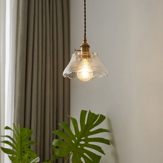 Plafonnier suspendu en verre soufflé à la main de style rétro avec suspension conique - Transparent, 1 tête