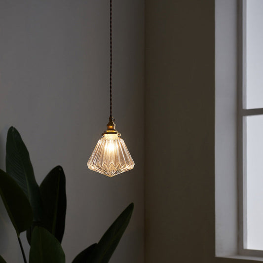 Lampe suspendue en verre transparent côtelé de style vintage - Suspension à ampoule unique pour restaurants