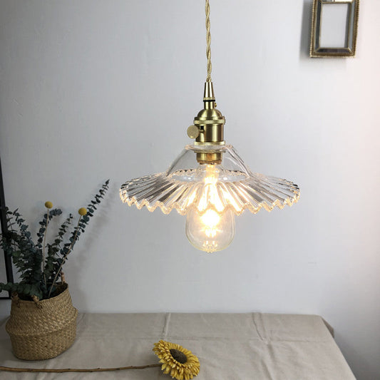 Luminaire suspendu en forme de cône en verre côtelé antique - Éclairage suspendu pour restaurant à 1 lampe