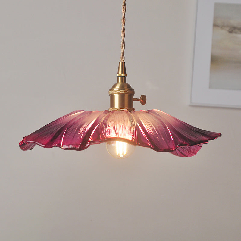 Ribbed Glass Vintage Floral Hanging Lamp Pendant - Single-Bulb Lighting for Restaurants