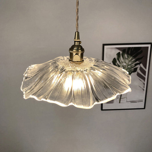 Lampe suspendue vintage en verre côtelé à motif floral - Éclairage à ampoule unique pour restaurants