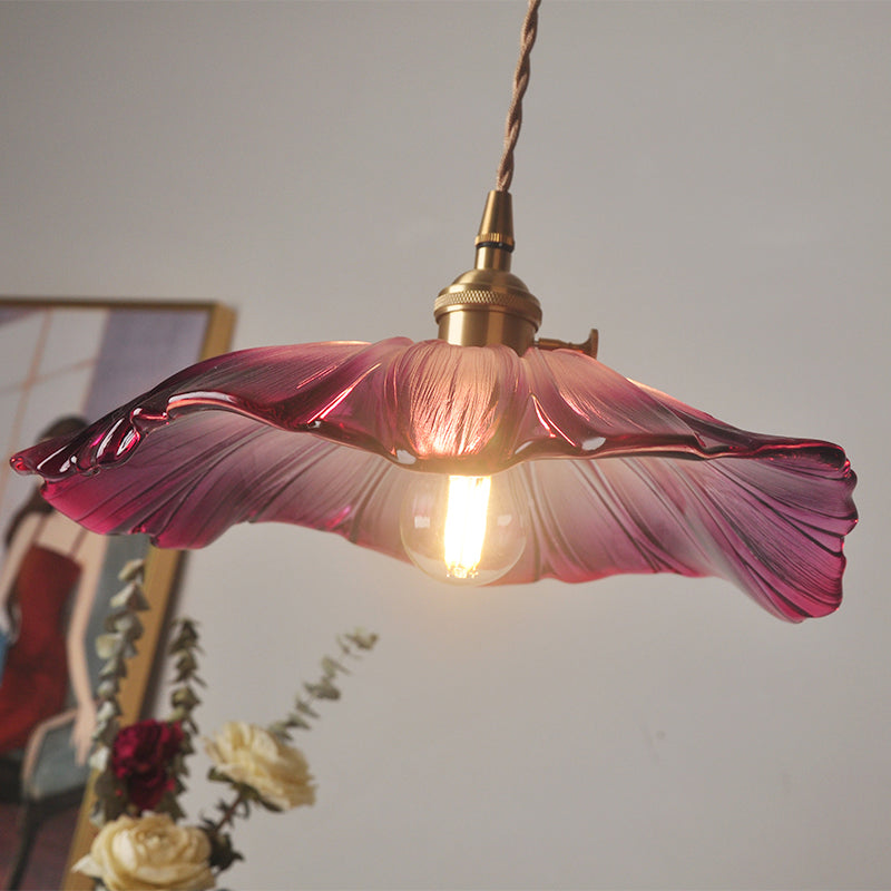 Ribbed Glass Vintage Floral Hanging Lamp Pendant - Single-Bulb Lighting for Restaurants