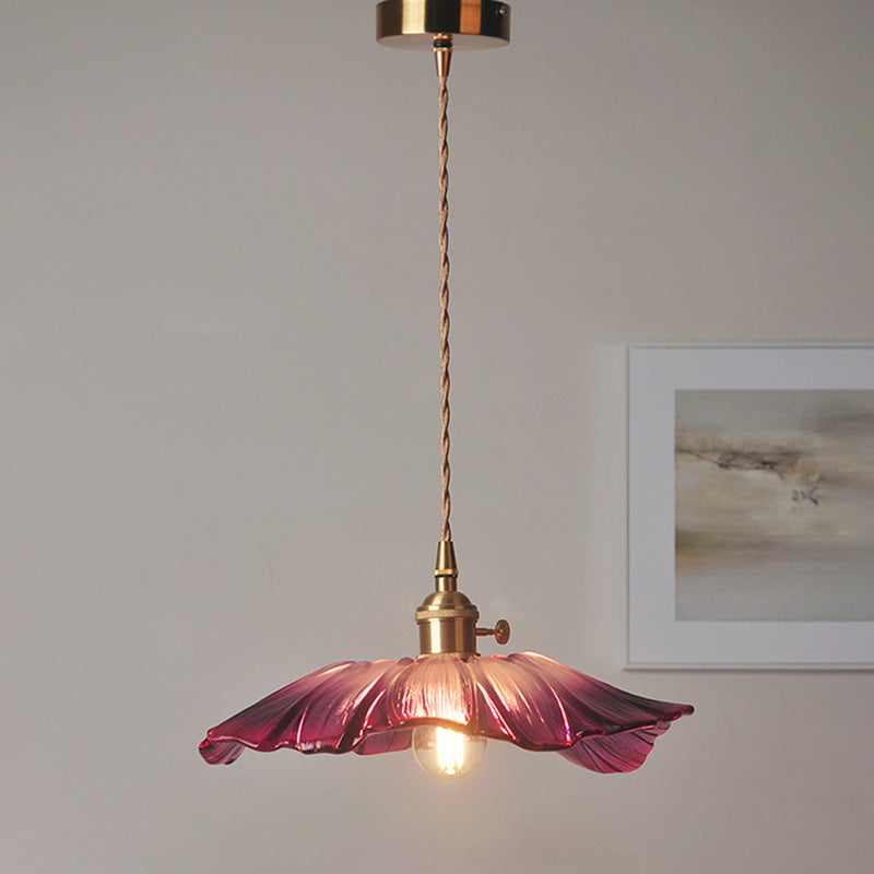 Ribbed Glass Vintage Floral Hanging Lamp Pendant - Single-Bulb Lighting for Restaurants