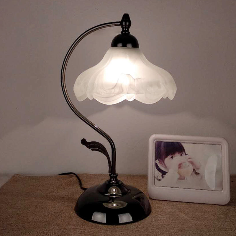 Vintage Opal Glass Nightstand Lamp - 1-Light Table Lighting For Living Room Black / A