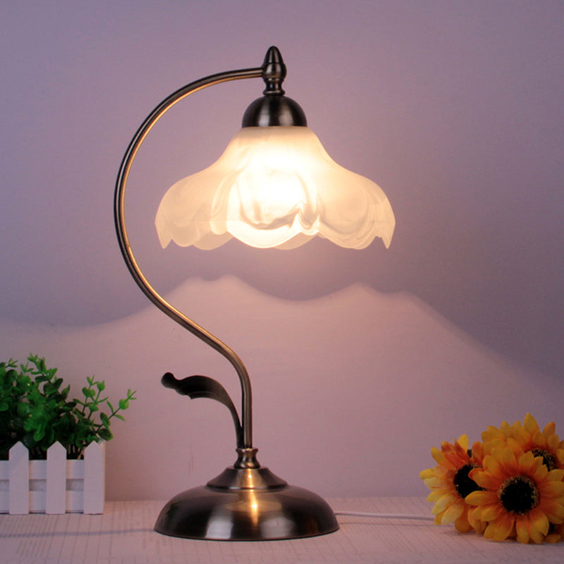 Vintage Opal Glass Nightstand Lamp - 1-Light Table Lighting For Living Room