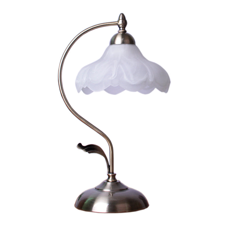 Vintage Opal Glass Nightstand Lamp - 1-Light Table Lighting For Living Room