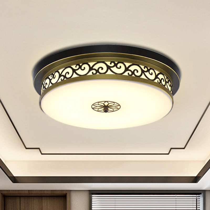 LED Flush Mount Lighting Fixture in Black with Opal Glass for Corridor