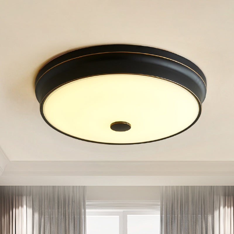 LED Flush Mount Lighting Fixture in Black with Opal Glass for Corridor