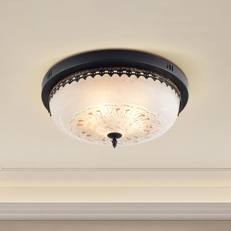 LED Flush Mount Lighting Fixture in Black with Opal Glass for Corridor