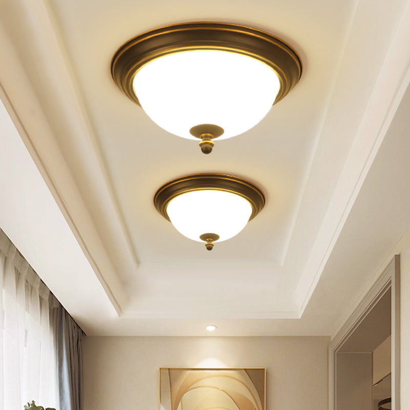 Vintage Bell Flush Ceiling Light with Cream Glass - LED Flush Mount Fixture