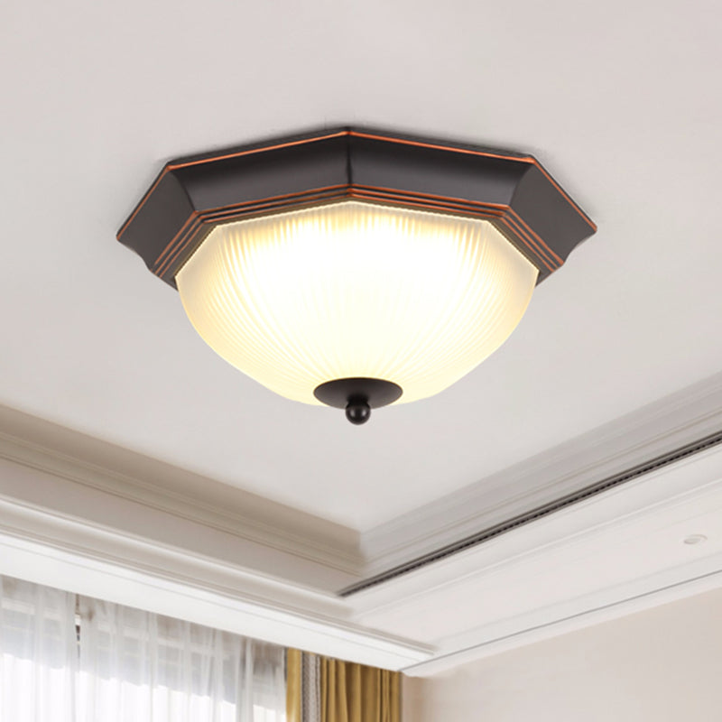 Vintage Bell Flush Ceiling Light With Cream Glass - Led Mount Fixture Red-Black / 13 Octagon