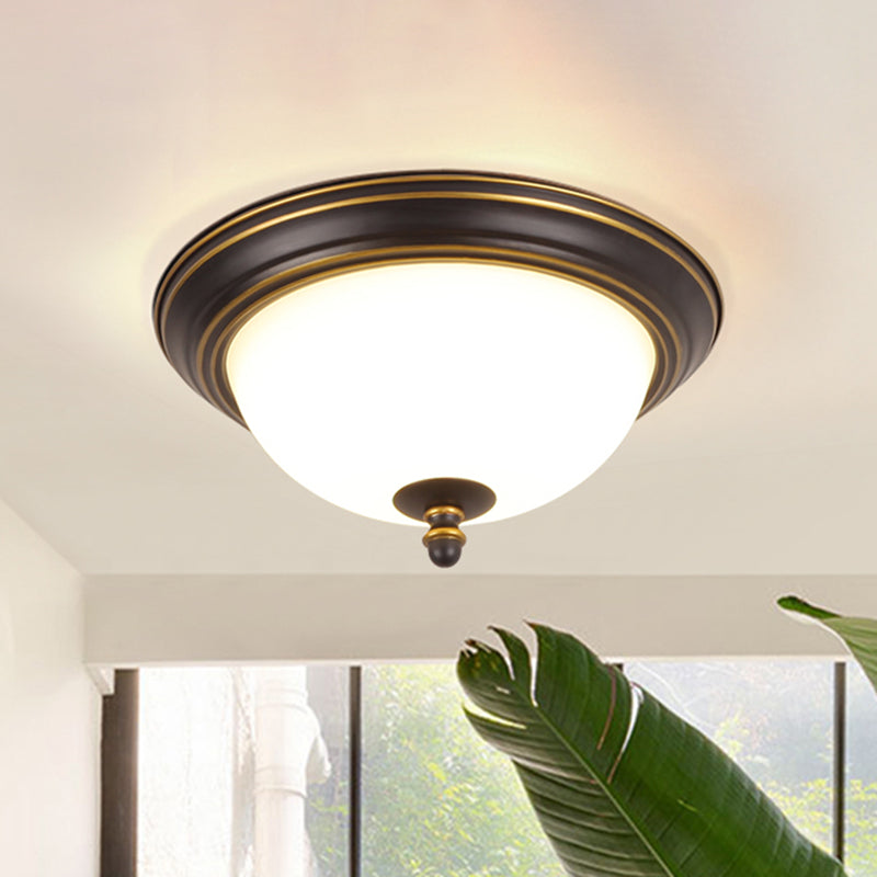 Vintage Bell Flush Ceiling Light with Cream Glass - LED Flush Mount Fixture