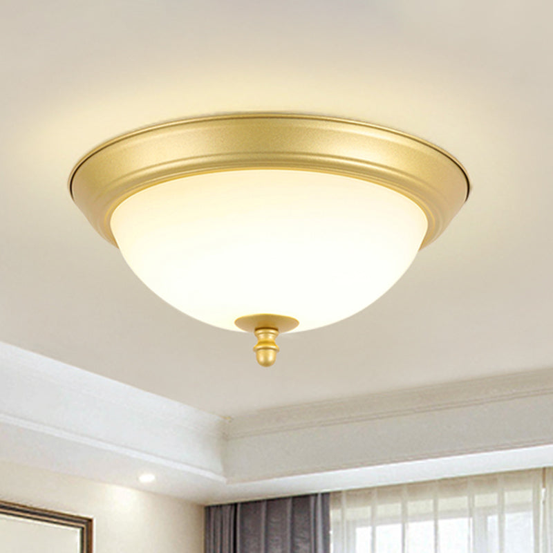 Vintage Bell Flush Ceiling Light with Cream Glass - LED Flush Mount Fixture