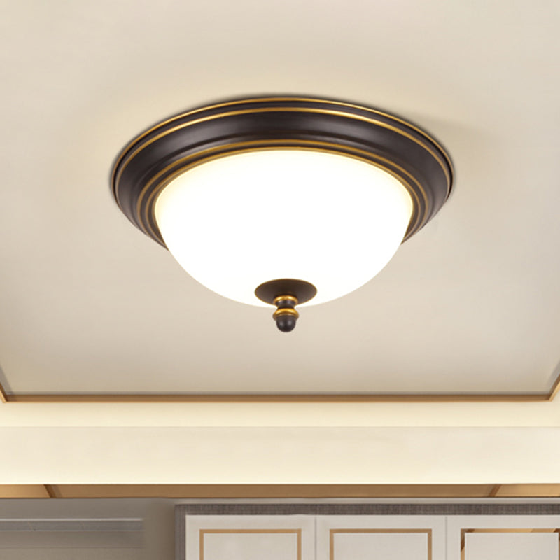 Vintage Bell Flush Ceiling Light with Cream Glass - LED Flush Mount Fixture