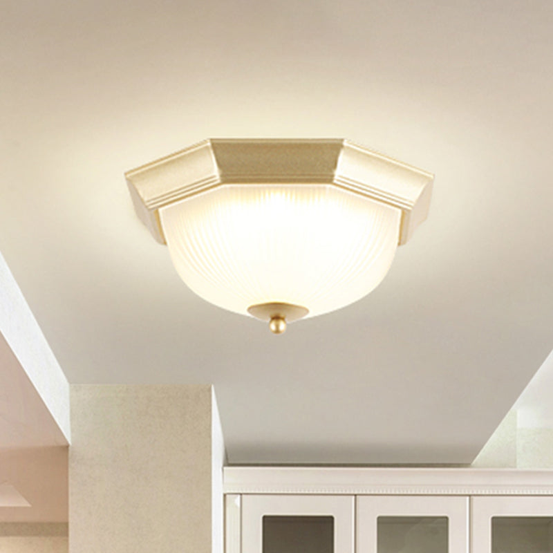 Vintage Bell Flush Ceiling Light with Cream Glass - LED Flush Mount Fixture