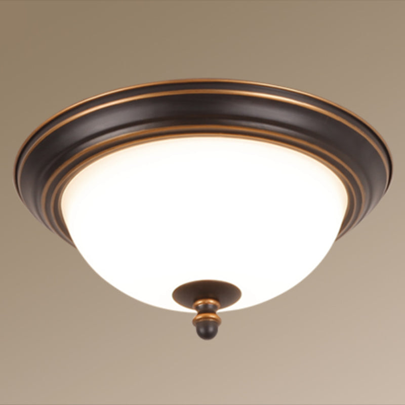 Vintage Bell Flush Ceiling Light with Cream Glass - LED Flush Mount Fixture